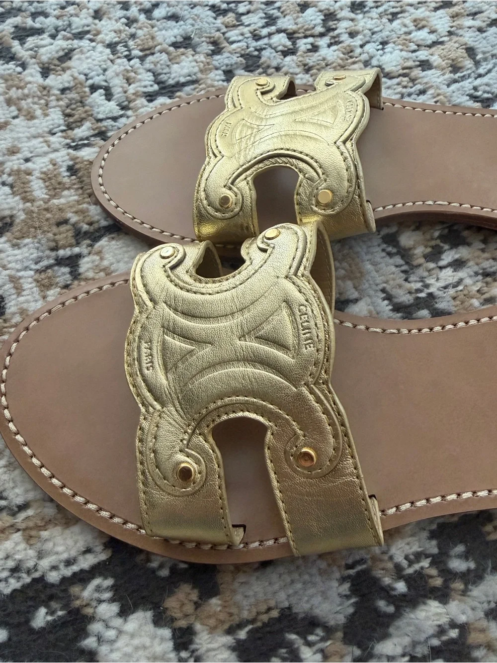 Celine Gold Triomphe Leather Slide Mule Sandals - Women's size 40 EUC
